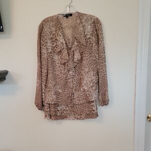 Animal Print Blouse and Skirt with Ruffle Detail